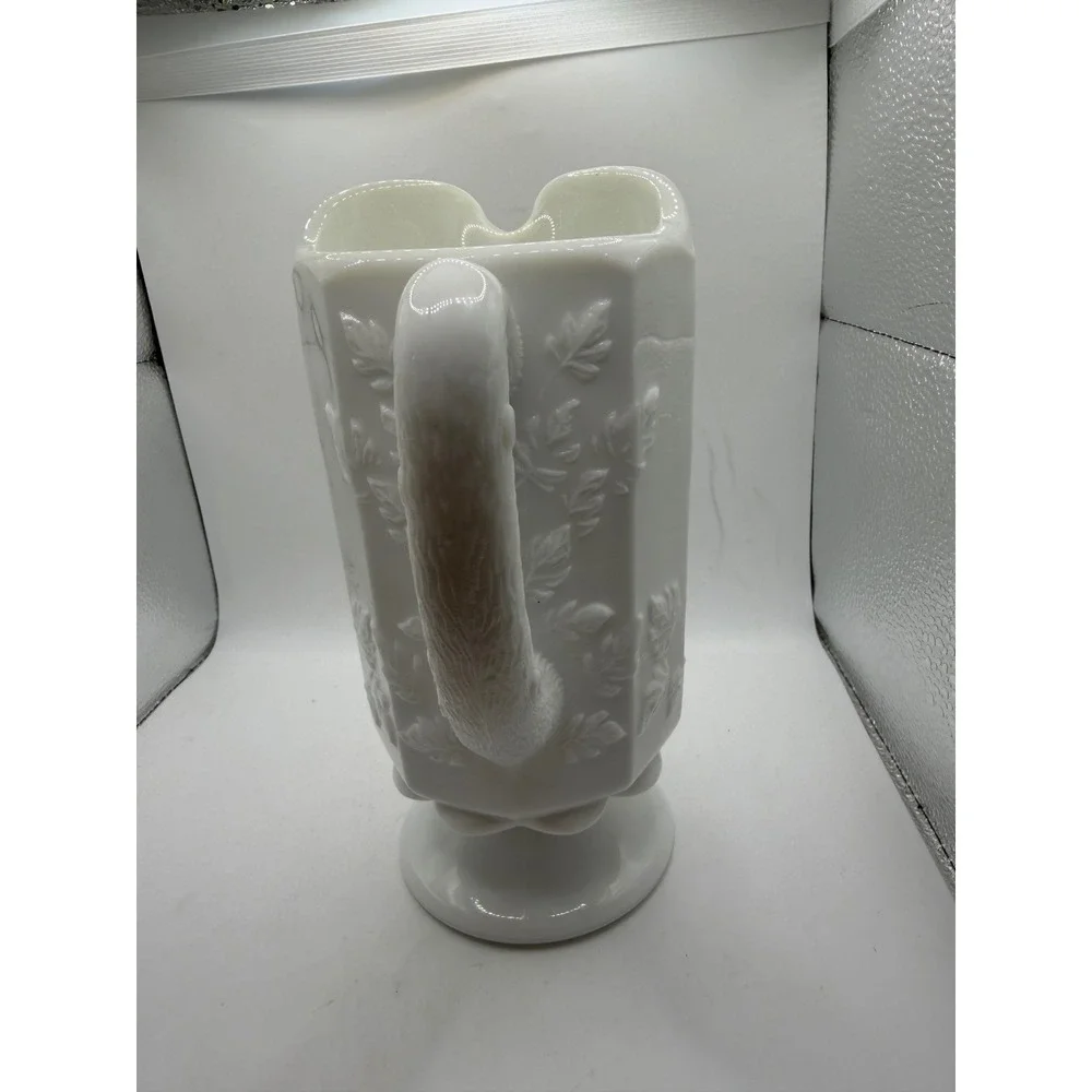 Vintage Westmoreland Milk Glass Paneled Grape Pedestal Pitcher White 8.5 Inch